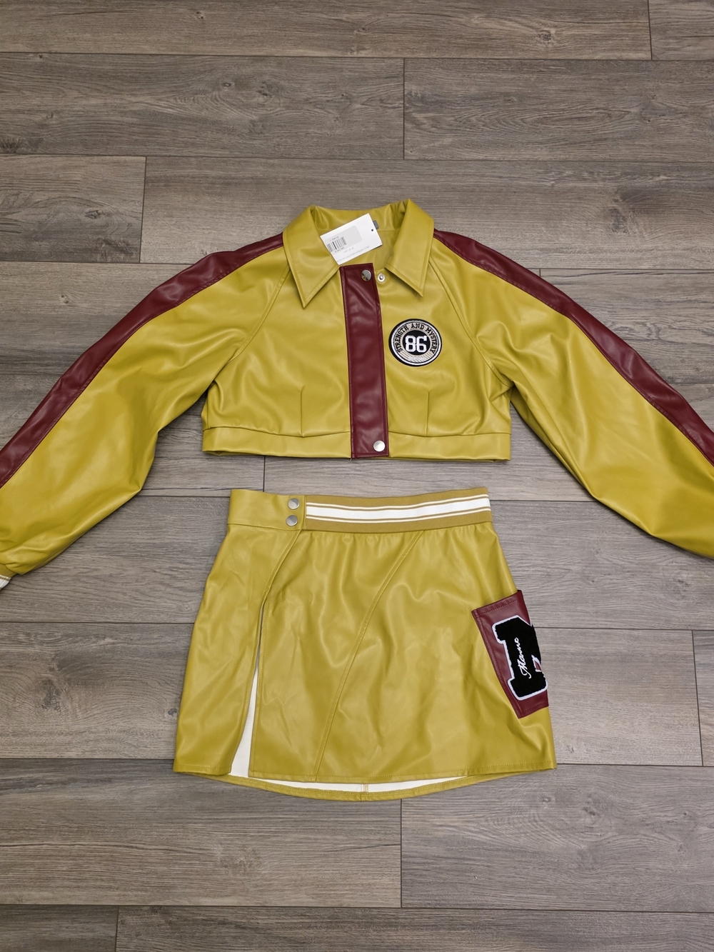 NWT Luxe Life Boutique Faux Leather Moto Set – Mustard & Burgundy Size Large